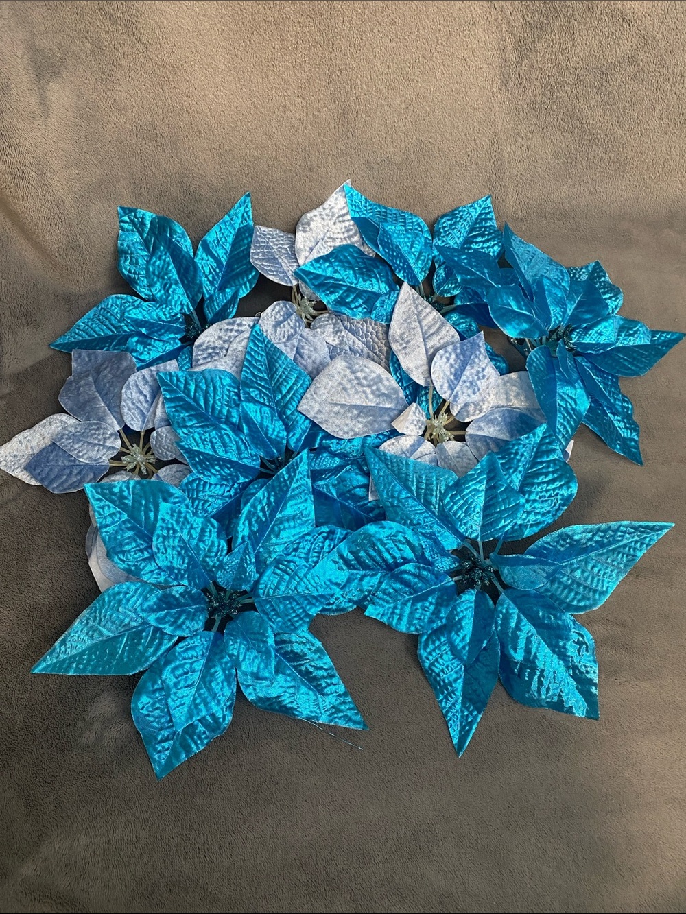 10pc. Light and Bright Blue Holiday Poinsettia Flower Picks
